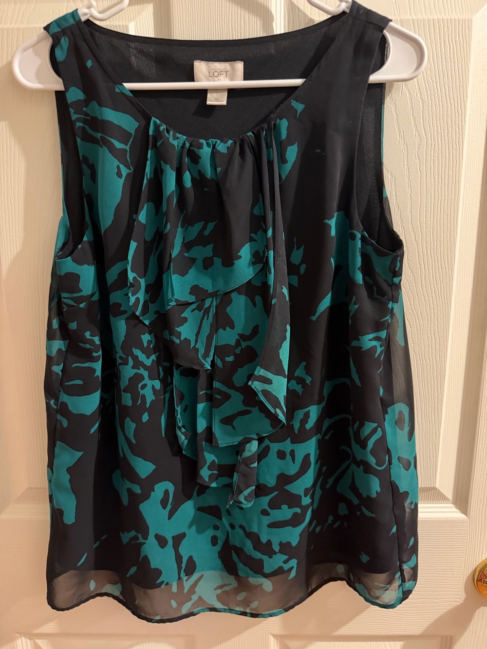 LOFT Black & Green Ruffle Neck Sleeveless Top